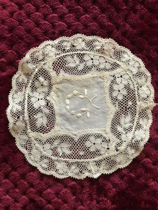 2 Antique Handmade Normandy lace Fond de bonnet 5 3/4 