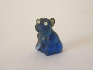 Antique Vintage Czech Glass Pug Dog Cracker Jack Charm Blue Bulldog