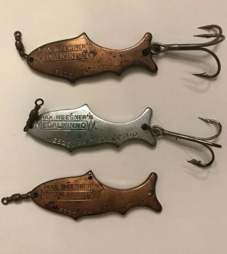 Vintage Fishing Lures Medal Minnow Co.  Bait Copper Max Weesner