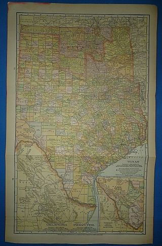 Vintage Circa 1903 Texas - Indian Territory - Oklahoma Map Old Antique