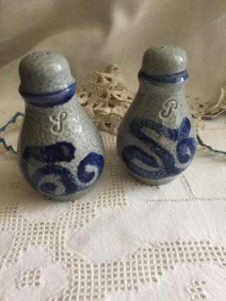 Salt Glazed Pottery Cobalt Blue Salt And Pepper Shakers Made In Germany