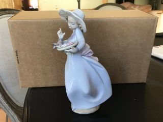 LLADRO LADRO CAUGHT IN THE ACT RETIRED GIRL HAT BASKET FLOWERS BIRD 6439 3