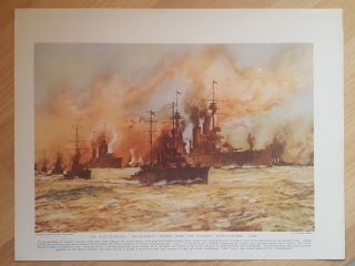 World War One Antique Print - " Indomitable " Towing Home The Wounded " Lion "