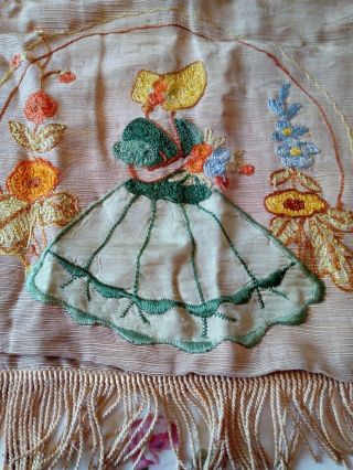 Vintage 1920s Crinoline Lady Embroidered Chair Back Silk