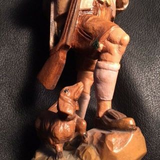 German/Swiss Hand carved Black Forest Hunter and dog 7