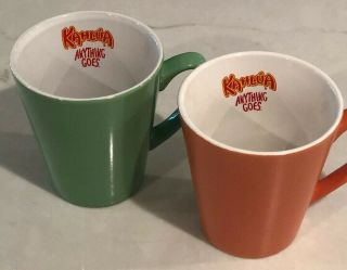 Kahlua Anything Goes Green & Orange Coffee Mug Cup Collectible 1999 Set Of 2
