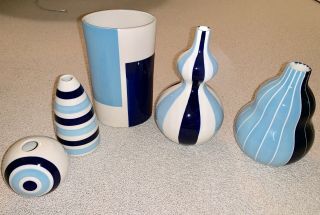 Set Of Five Jonathan Adler Blue & Light Blue Ceramic Vases - $298 Value