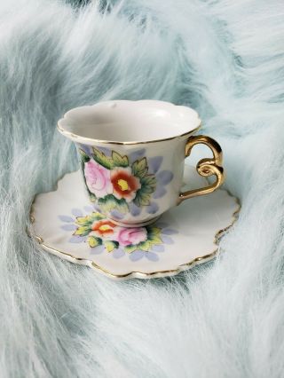 Vtg Japan Hand - Painted Floral Porcelain China Set,  Saucer And Teacup