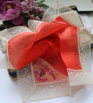Antique Silk And Lace Handkerchief - A Present From Redcar Sweetheart Souvenir