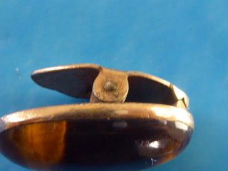 ANTIQUE VICTORIAN GOLD FILLED HINGED CLIP PIN TOR TIE BAR PIN MINED TIGER EYE 5