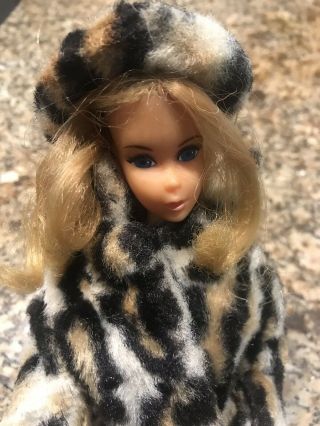 1966 Vintage Barbie With Vintage Mink Coat & Matching Hat Twist & Turn Bendable