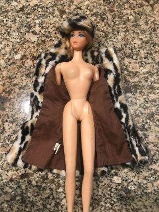 1966 Vintage Barbie With Vintage Mink Coat & Matching Hat Twist & Turn Bendable 4