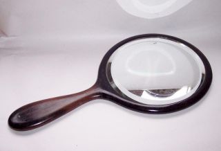 Antique/vintage 1920s Ebony Wood Round Hand Mirror With Bevelled Mirror Glass
