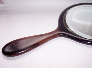 Antique/Vintage 1920s EBONY Wood ROUND HAND MIRROR With Bevelled Mirror Glass 3