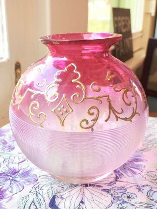 Antique English? Art Glass Rubina Color Posy Gilded Vase - Ships Within 3 Days