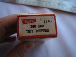 Vintage Heddon Tiny Torpedo Plastic Fishing Lure Bait Black White Nos W/box