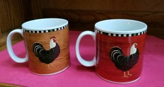 Warren Kimble Country Rooster Farm Coffee Mugs By Sakura 1999 Red Brown