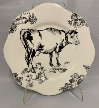 Barnyard Toile Andrea By Sadek Elisabeth Trostli Cow Dinner Plate 12 "