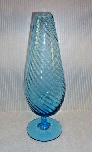 Mid Century Modern Vintage Aqua Blue Spiral Champagne Flute Glass Flower Vase