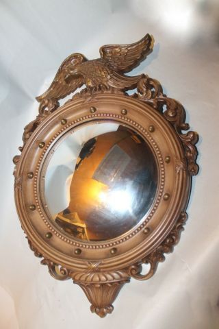 Vintage Syroco Convex Federal Mirror W Tag Wall Hanging Eagle Porthole 21 " Tall