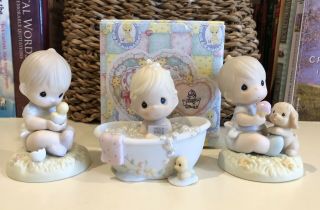 3 Precious Moments Baby Figurines,  He Cleansed My Soul,  Love Is Sharing,  Miracles