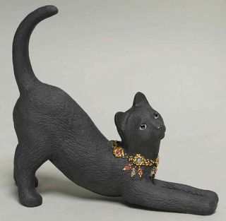 Lenox Night Whispurr Black Cat Figurine W/ 24k Gold And Crystal Jeweled Collar