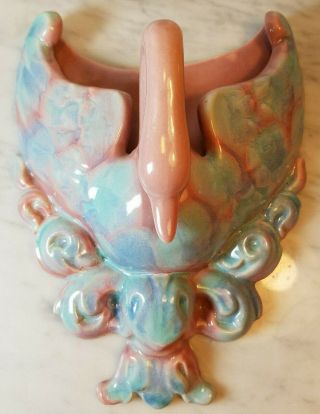 Vintage Haeger Pottery Swan Figure Wall Pocket Planter Painted Dusty Pink Blue