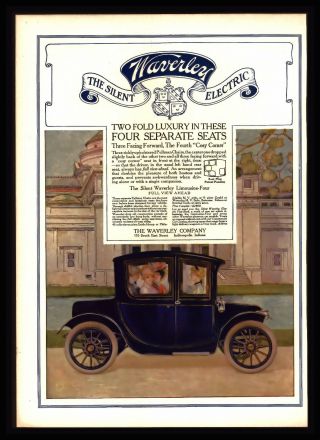 Antique 1912 Waverley Electric Limousine Classic Auto Car Art Print Ad
