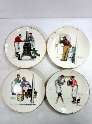 Set Of 4 Norman Rockwell Plates 1979 Gorham Four Seasons Series " A Helping Hand "