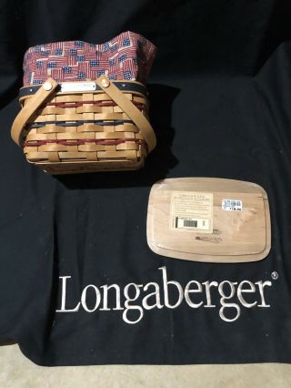 2002 Longaberger Bee Basket,  Protector,  Fabric,  Wooden Lid