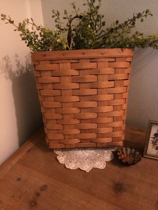 Longaberger Wall Basket 1992 With Leather Strap 9.  5x9.  5