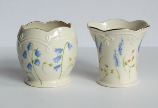 Lenox Tea Light Votive Candle Holder Ivory And Blue Floral Set Of Two