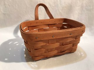 Longaberger 1991 Hand Woven Small Hanging Basket With Leather Handle