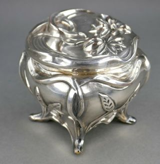Fine Antique Art Nouveau Silver - Plate High Relief Floral Trinket Casket Ring Box