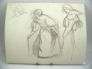 Antique Early 20th Century English School Pencil Drawing Portrait Studies Lady