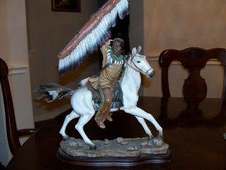 19 " Resign Figurine Of A Mounted Indian Warrior With Spear