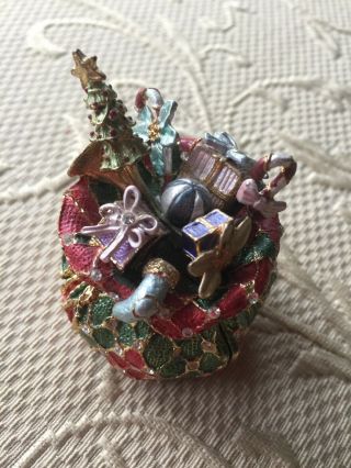 Santa’s Bag Christmas Sack Jeweled Enameled Metal Trinket Box