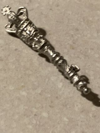 Antique Vintage Silver Metal Sceptre Brooch Pin Badge