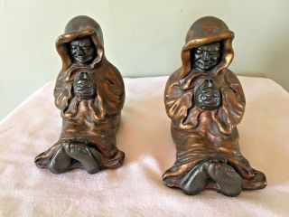 Armor Bronze Vintage Bookends Cloaked Men Art Sculpture Statue