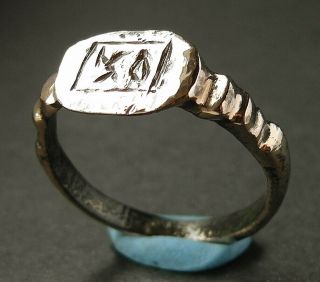 Ancient Viking Bronze Ring With Runic Engraving - Wearable