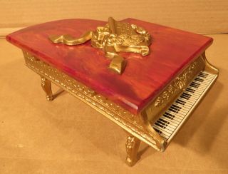 Antique Grand Piano Jewelry Music Box /reuge Movement /brass With Bakelite Lid