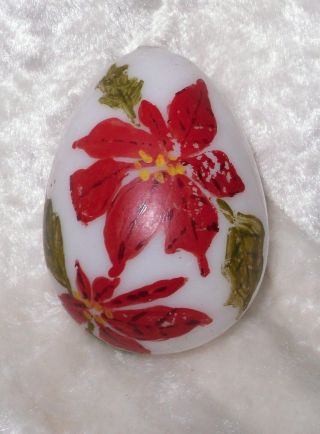 Antique Victorian Hand Blown Milk Glass Egg Painted W/ Xmas Poinsettia Flowers