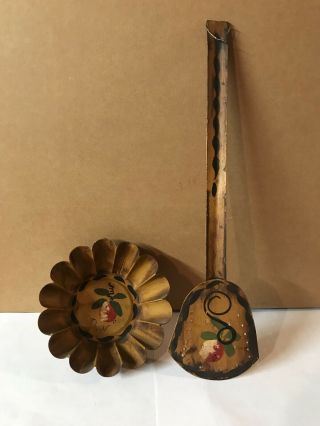 Tole Ware Set By Jean Dewey Folk Artist Signed Ladle And Fluted Bowl