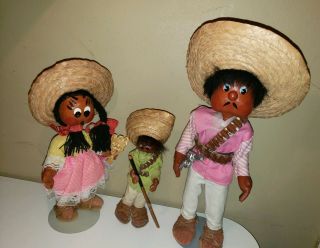 Vintage Handmade & Leather Mexican Folk - Art Dolls