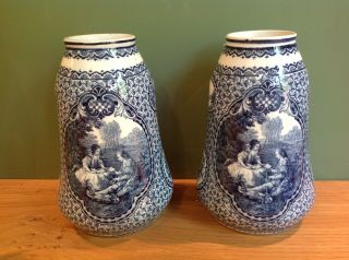 C1890 Antique Royal Bonn Blue & White Art Nouveau Transfer Printed Vases