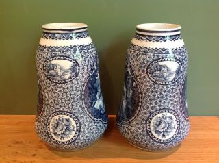 c1890 Antique ROYAL BONN Blue & White Art Nouveau Transfer Printed Vases 5