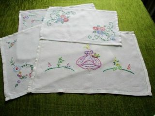 Vintage Tray Cloths - Hand Embroidered - Col.  X 4