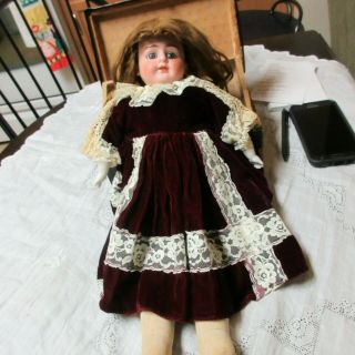 Wow Antique,  Vintage Velvet Doll Dress With Lace 12 "