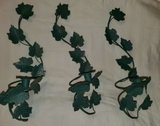Home Interiors & Gifts Homco 3 Metal Green & Gold Leaf Ivy Spiral Sconces Euc
