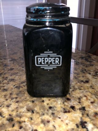 Vintage Black Milk Glass ‘pepper’ Shaker Metal Lid 4 3/4” Tall